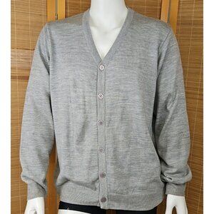 Harriton Grandpa Sweater Mens Sz L Gray Heather VNeck Cardigan Anti Pill Acrylic